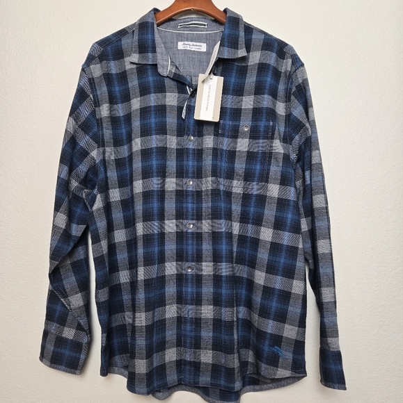 NWT TOMMY BAHAMA  Canyon Beach Flannel Cozy Check Men’s XXL Teal Bay Blue Color - Picture 3 of 16